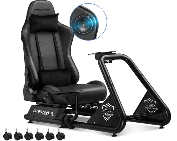 Sim Racing Cockpit, Justerbart Ergonomisk Design, Indbyggede Stereo Højttalere,Sort