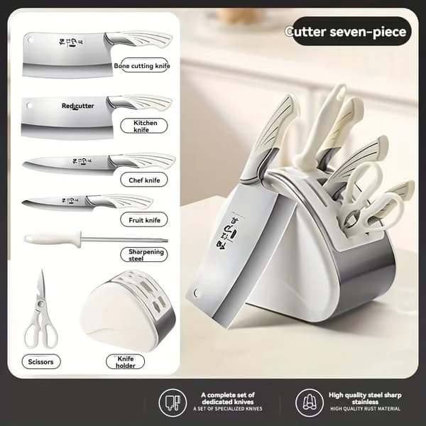 Kniv Sæt, 7-Delt Samling, Ergonomisk Design,Lys Gul