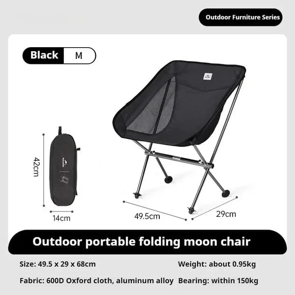 Campingstol, Ultralight, Bærbar Sammenklappelig Design,L04 Sort