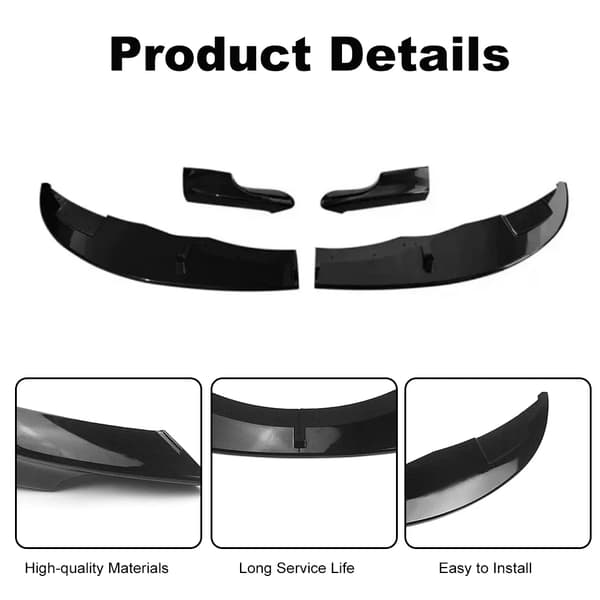 Front Bumper Lip Kit, Aerodynamisk Design, Nem Installation,sort