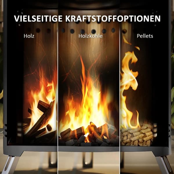 Eldstad, Rökfri Flammteknik, Hållbart Rostfritt Stål,svart