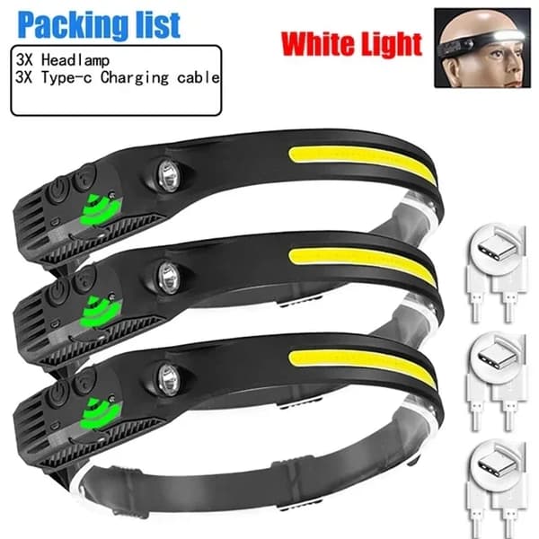 Hovedlampe, USB-genopladelig, Vandtæt,3PCS