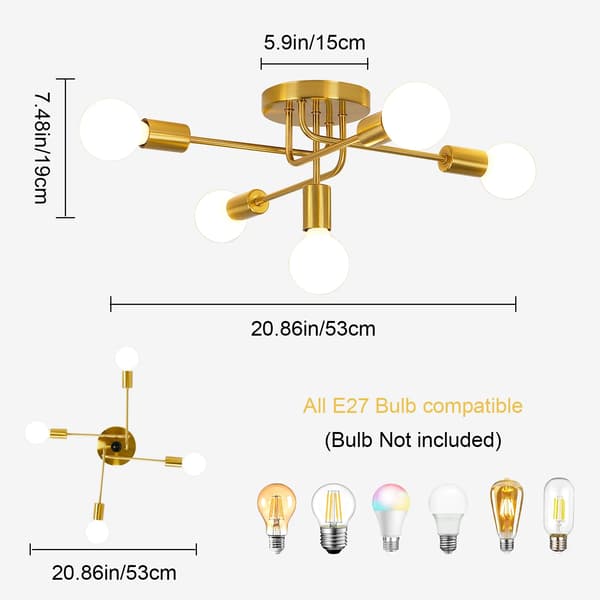 Loftkrone, Skandinavisk Moderne Design, Energi Effektiv,5 hoveder