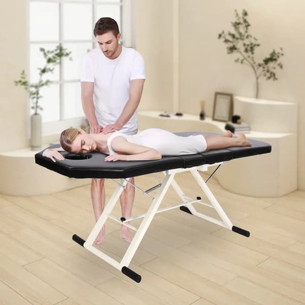 Massagebord, Justerbart Ryggstöd, Fällbar Design,svart