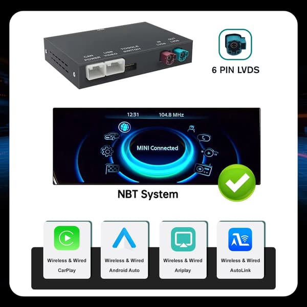 Trådløs CarPlay Android Auto, Kompakt Design, Nem Installation,NBT