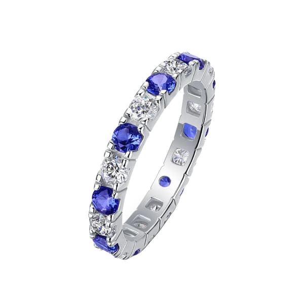 Bröllopsring, Moissanitsten, Kanalinställning,Blå-c, S925 Sterling Silver-c, 8