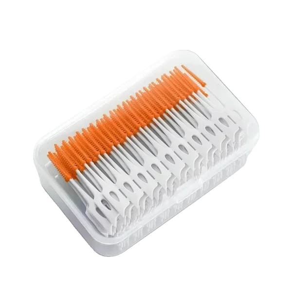 Interdentalbørster, 200 Stykker, Bløde Silikonebørster,200stk Orange