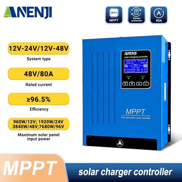Solcellelader, LCD-display, 80A Nominel Strøm,ANJ-MPPT-48V-80A