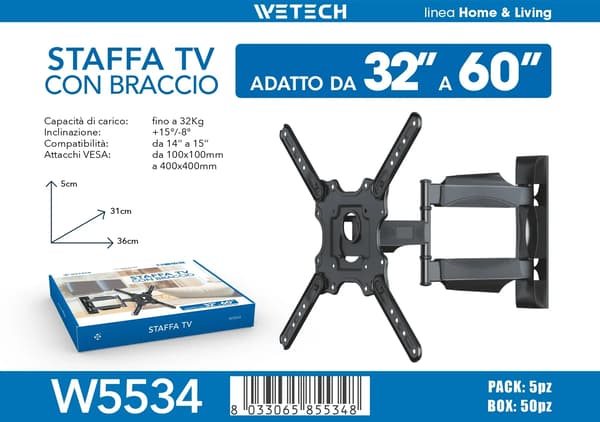 TV Väggfäste, Dubbelarm, Full Rörelse,W5534