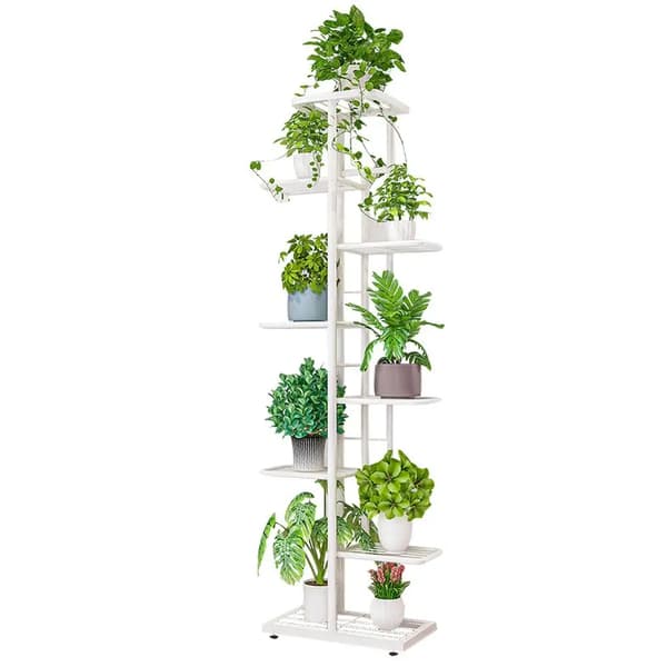 Växtställ, 8 hyllor, hörndesign,vit
