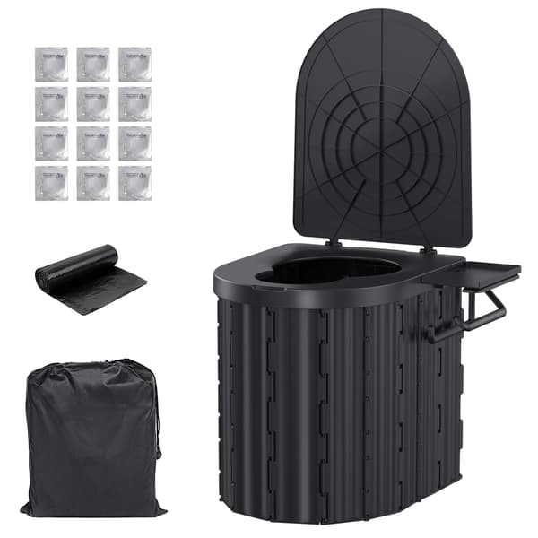 Bærbar Toilet, Kompakt Design, Letvægts,Sort