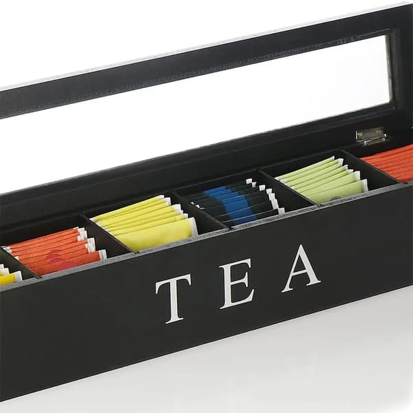 Teopbevaringsboks, Højdensitetstræ, 6 Rum Organizer,sort