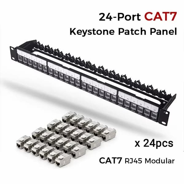 Patch-paneeli, 24-porttinen kokoonpano, irrotettava takatanko,Patch Panel -sarja