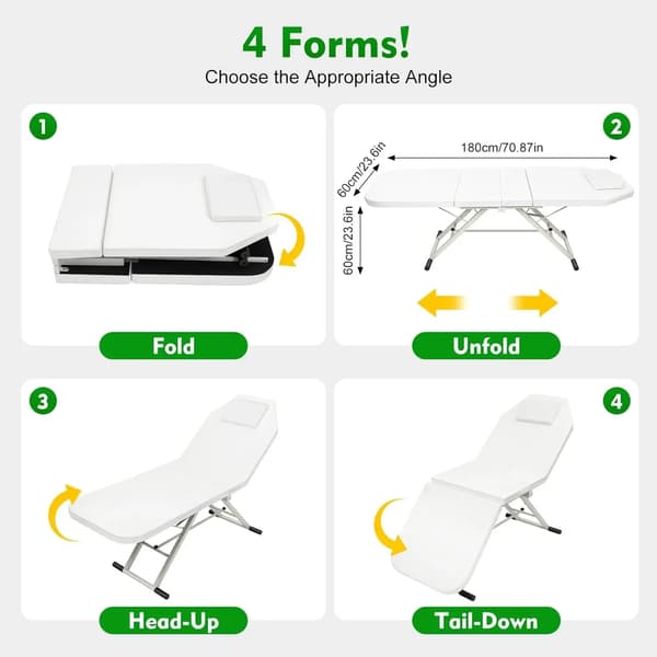 Massagebord, Bærbart Design, Robust Konstruktion,HVID