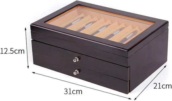 Pen Organizer, Træ Display Case, Tre Lags Opbevaring,sort