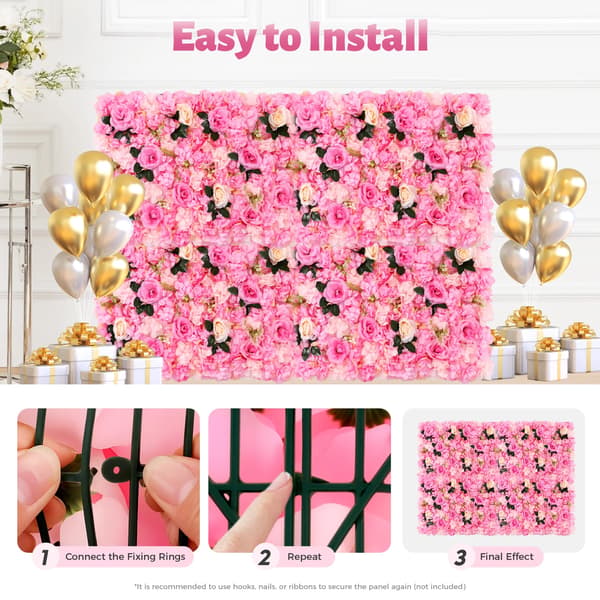 Blomväggspaneler, 12 delar, Inomhus- och utomhusdekoration,Rosa