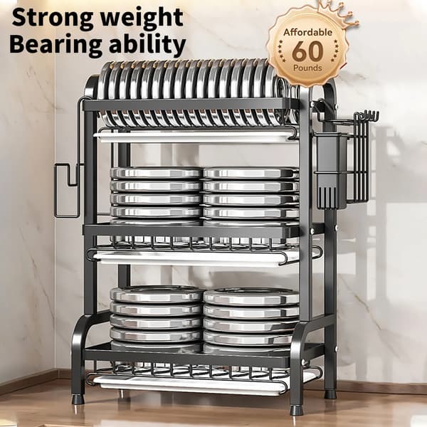 Opvaskestativ, Stor Kapacitet, Flere Tilbehør,L, 3-lags, sort