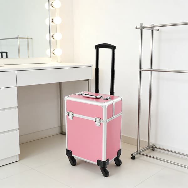 Makeup Train Case, Rullende Design, Rigelig Opbevaringsplads,Pink