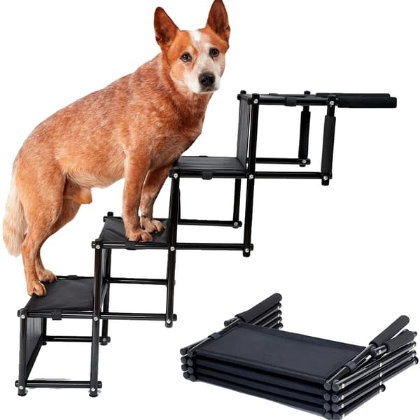 Hundetrappe, Foldbart Design, Justerbar Højde,sort