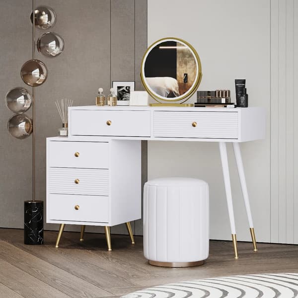 Makeup Vanity Skrivebord, LED Belysning, Moderne Design,Hvid - Partikel