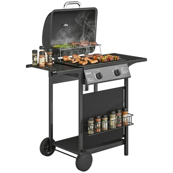Gasgrill, 2 brændere, indbygget termometer,sort