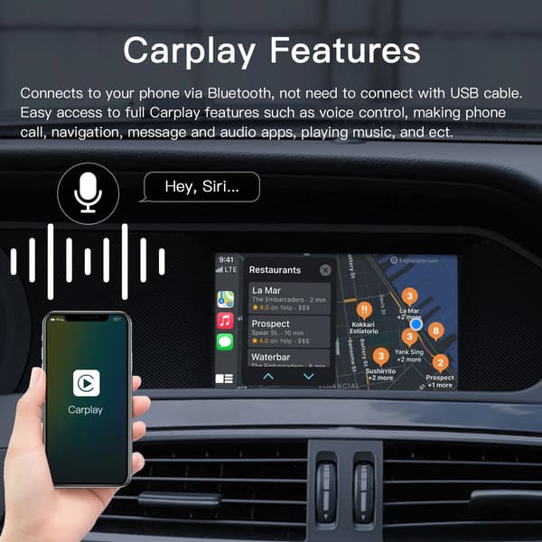 Trådløs Carplay Android Auto, USB Multimedieafspilning, Kamerastøtte,sort