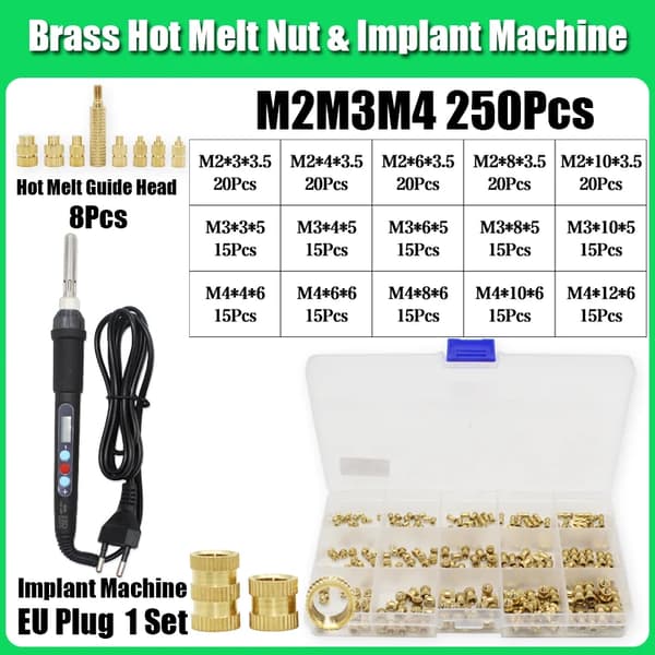 Brass Heat Set Insert Nut Verktygssats, Mångsidig Kompatibilitet, Hållbart Material,259st EU