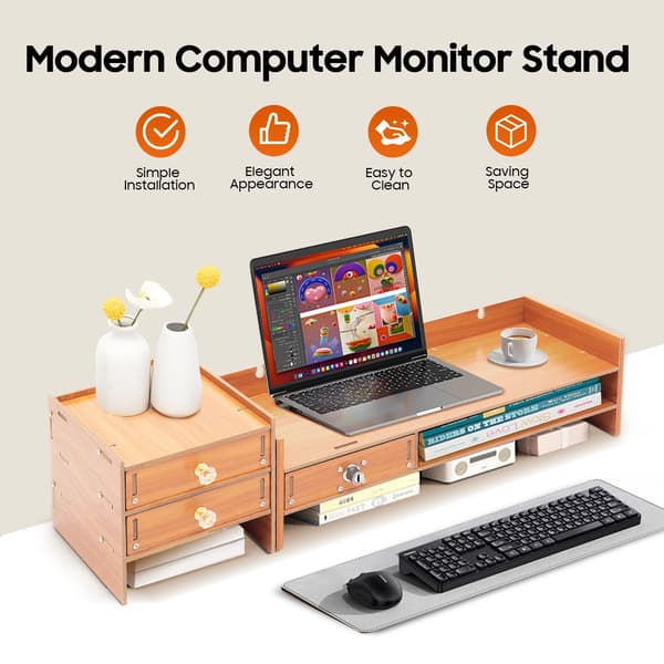 Monitorstand, Holdbar MDF-konstruktion, Pladsbesparende opbevaring,Træ