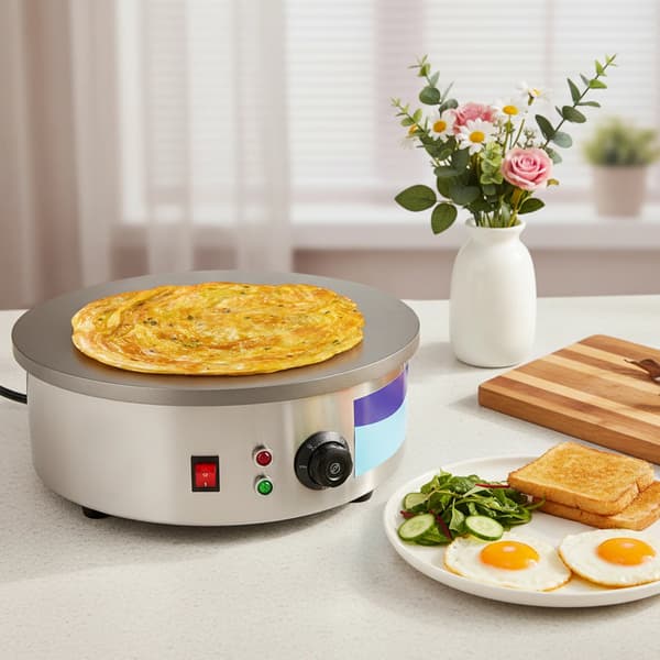Crepe Maker, Støbejernskonstruktion, 3000W Effekt,Sølv