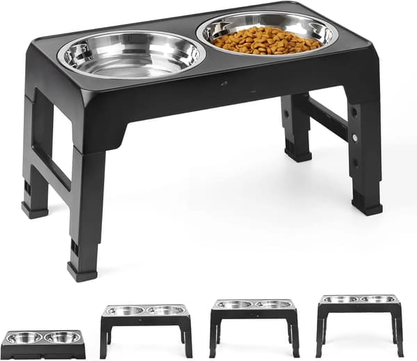 Hundeskål, Justerbar Højde, Rustfrit Stål,sort