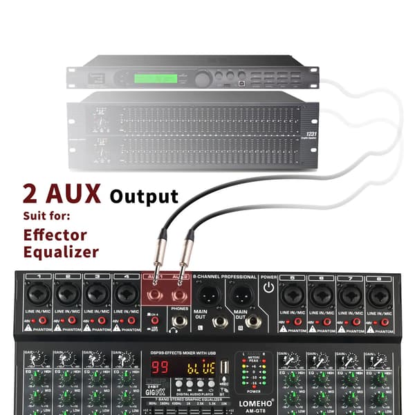 Mixerkonsol, 8 Kanaler, 99 DSP Effekter,EU PLUG