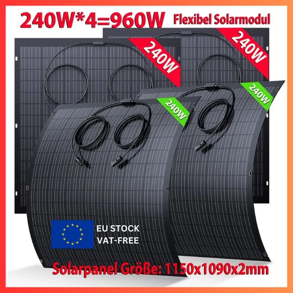Flexibelt Solpanel Kit, Monokristallin Design, Hög Effektivitet,240*4