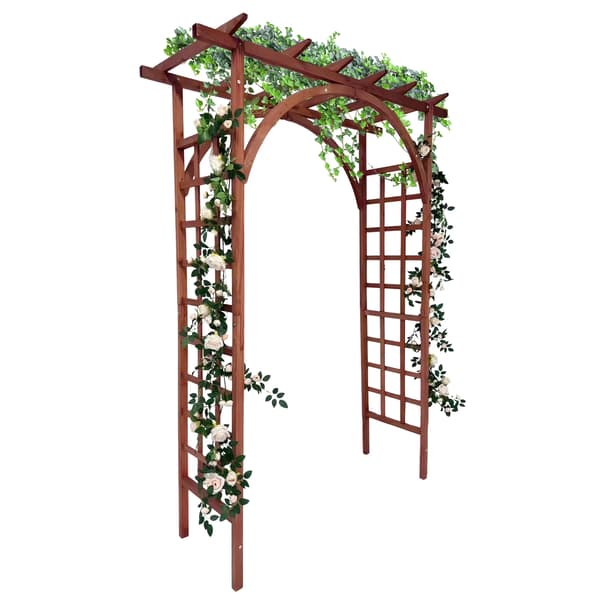 Trädgårdspergola, Solid Furu, Mångsidig Utomhusbruk,Platt topp + bågformad teak