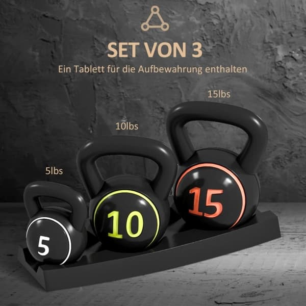Kettlebell Sæt, Forskellige Vægte, Holdbart Plastskrog,sort