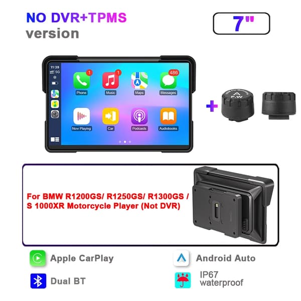 Motorcykelradio, 7-tums skärm, stöder CarPlay och Android Auto,Ingen-b, 7"CarplayTPMS-NO DVR