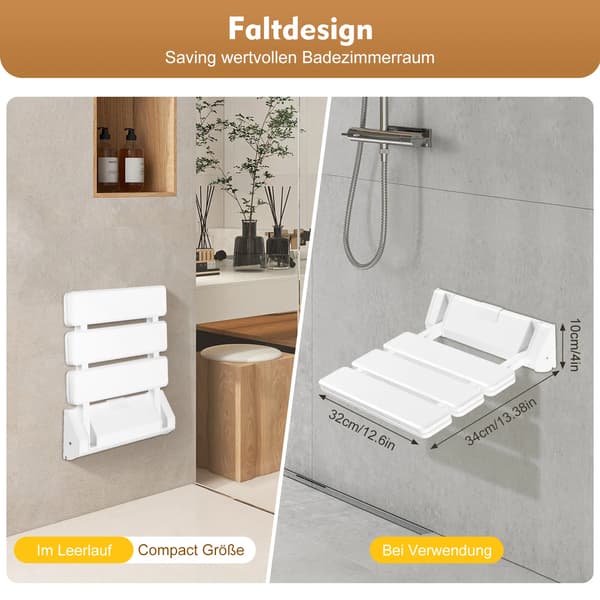 Foldbar brusebadsæde, vandtæt design, pladsbesparende mekanisme,HVID