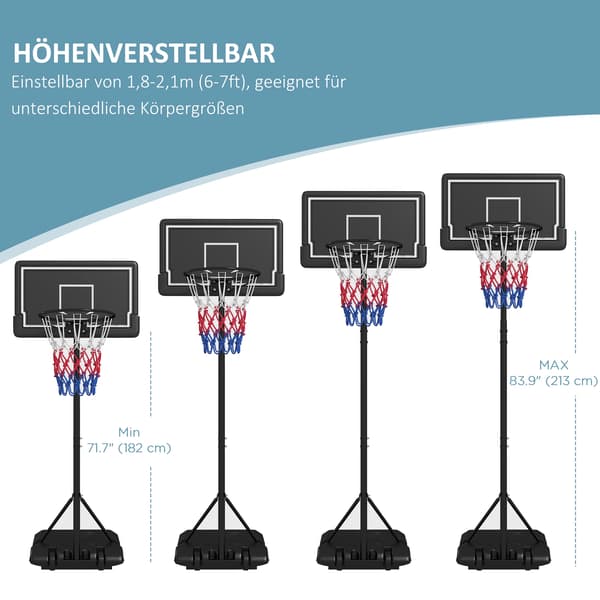 Basketballkurv, Justerbar Højde, Bærbart Design,Sort