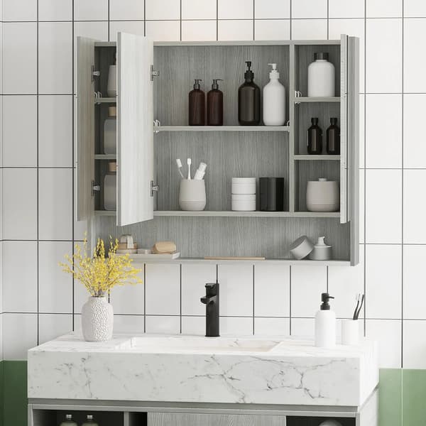 Väggskåp, 3-Dörrars Design, Justerbara Hyllor,Grå