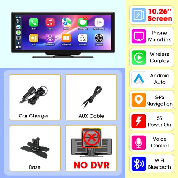 Bilmonitor, 11,26 tum skärm, stöder Carplay och Android Auto,10.26 tum