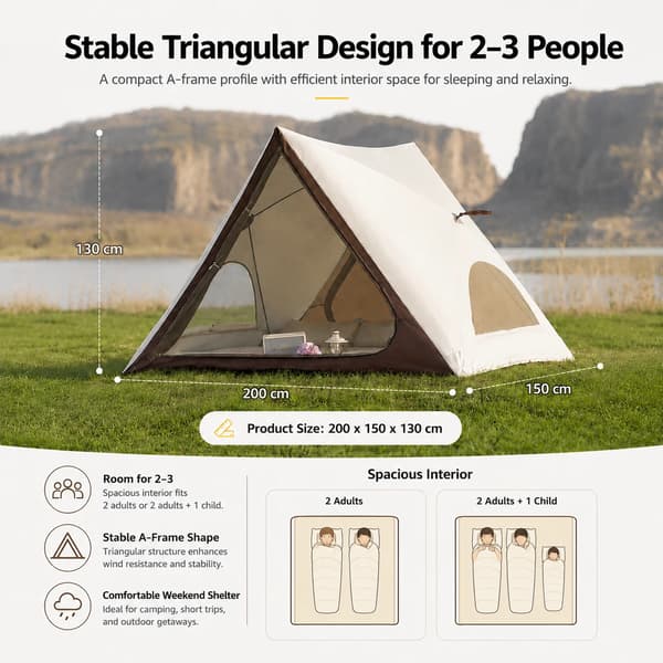Utomhus Campingtält, 201T Polyesterfiber, Triangulär Formdesign, Lämplig för 2-3 Personer, Glasfiberstänger, UV-skydd 50+
