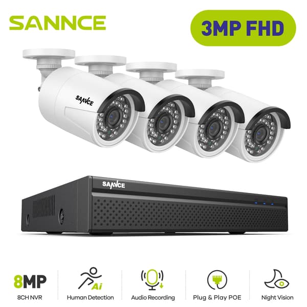 POE Sikkerhedssystem, 3MP Opløsning, Smart IR Beskyttelse, 4PCS 0TB