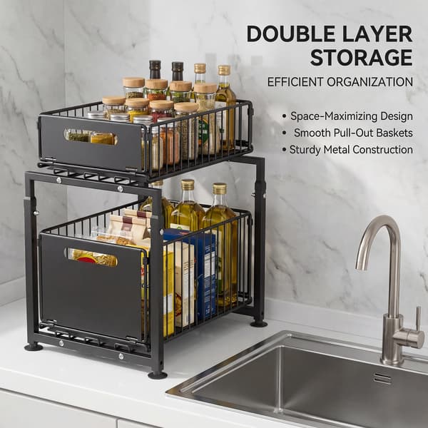 Under-Sink Organizer, Dobbelt Lag, Justerbar Højde,sort