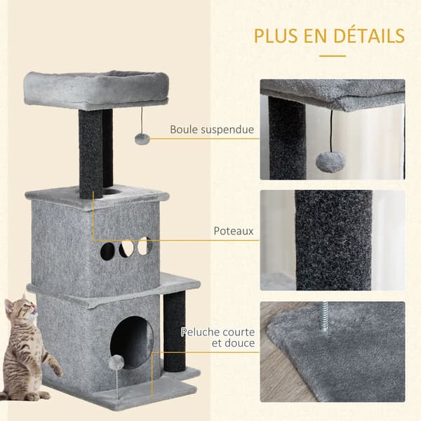 Katteaktivitets træ, Multi-niveau design, Blød plys seng,GRÅ