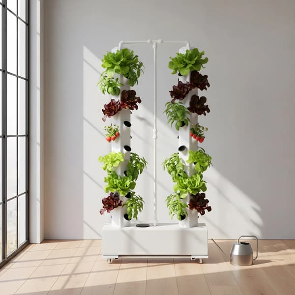 Hydroponiskt system, vertikal design, 56 planteringshål,VIT