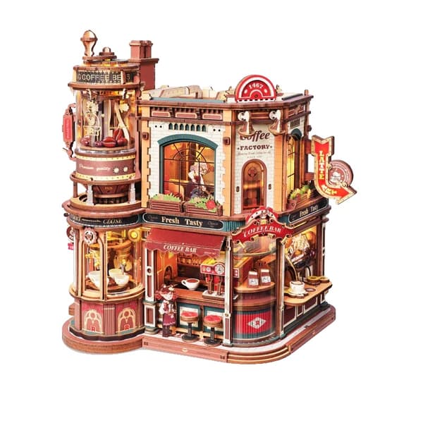 Miniature Kaffebar, Mekaniske Bevægelige Dele, LED Belysning,Drøm Kaffe