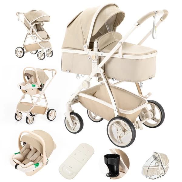 Barnevogn, Sammenklappeligt Design, Luksuriøst Materiale,808B-KHAKI