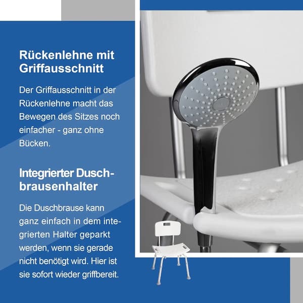 Duschstol, Höjdjusterbar, Ergonomisk Design,VIT