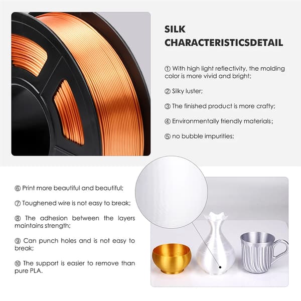 3D Filament, PLA Plus Silk, Glat Printoplevelse,Silke Sølv 5.5kg