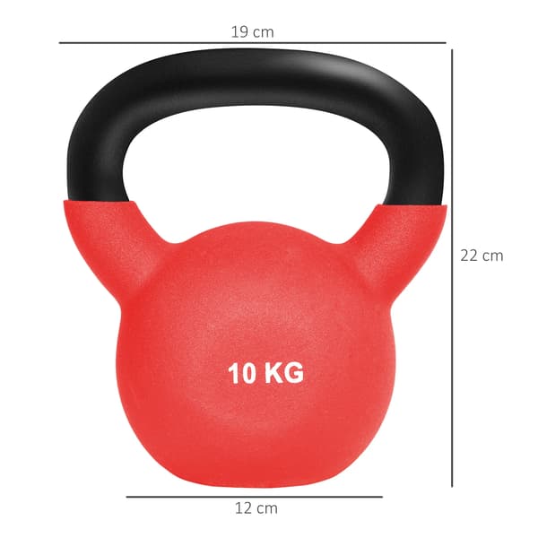 Kettlebell, 10 kg Valurautaa, Neopreenipinnoite,Punainen