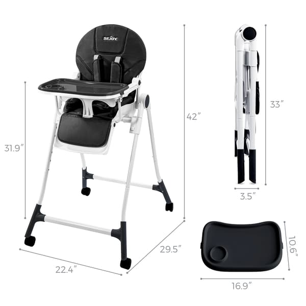 Højstol, Justerbar Bakke, Ergonomisk Støtte,sort